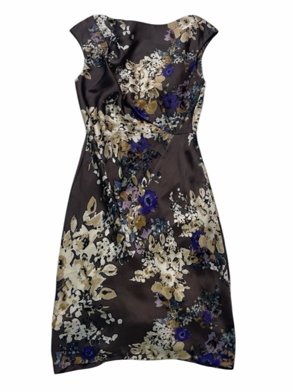 Suzi Chin For Maggy Boutique Brown Floral Cap Sleeve Dress